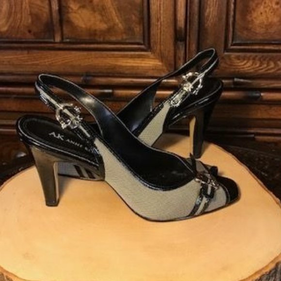 Anne Klein Micro Check Signature Open Toe Slings - Picture 3 of 9
